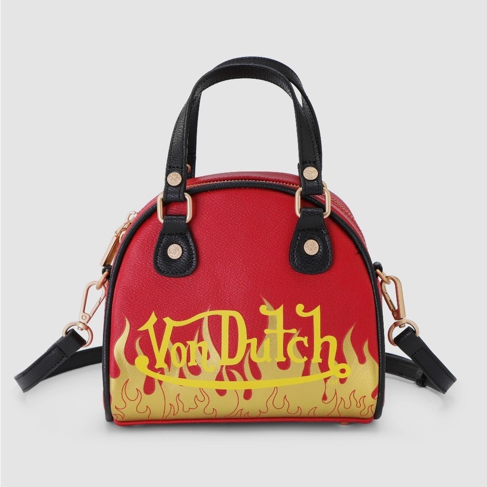 Von Dutch Red Mini Bag with Yellow Flames